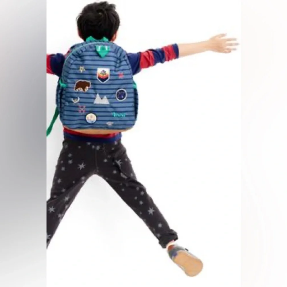 Hanna Andersson Blue Striped Backpack with Fun Patches
